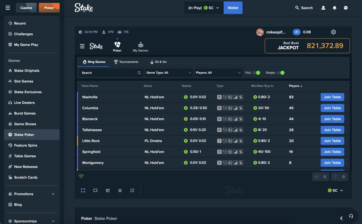 Stake.us Poker Screenshot