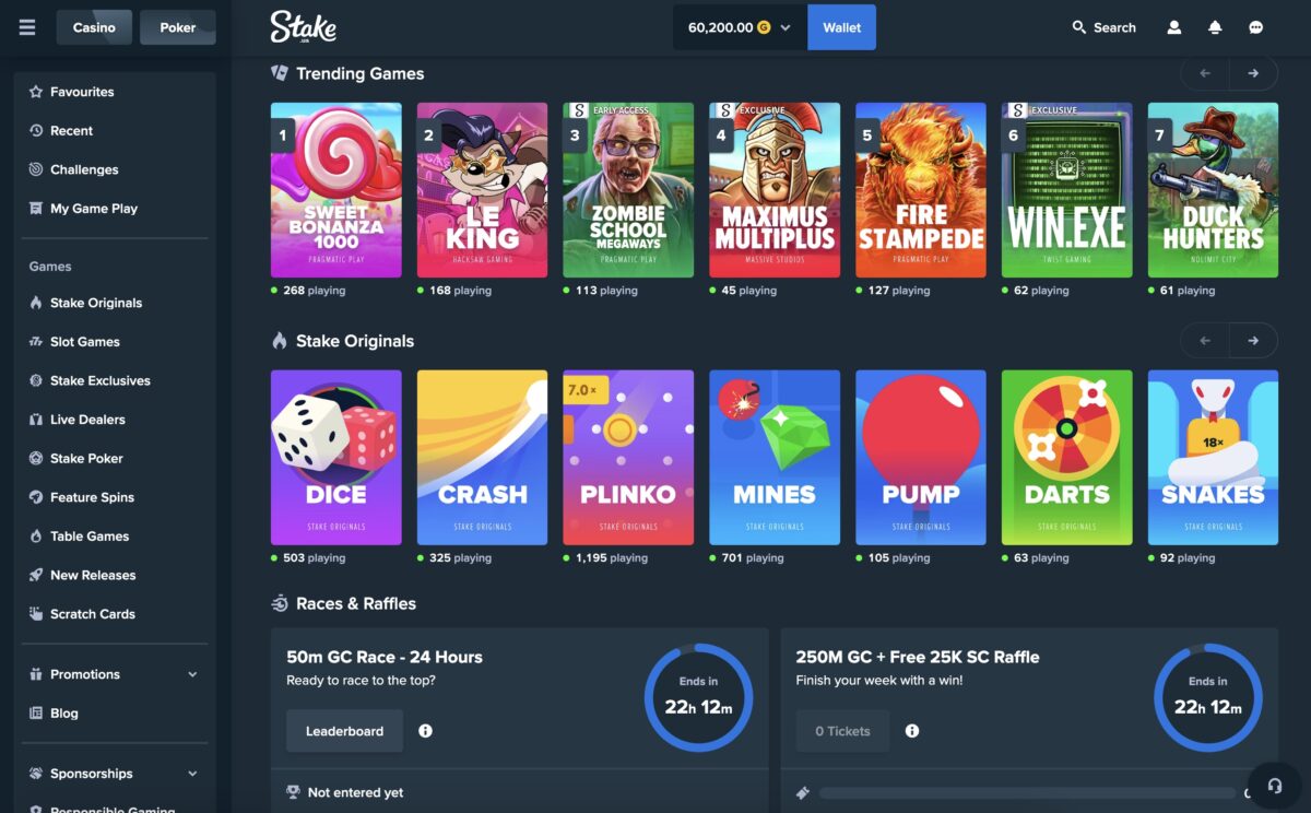 Stake.us Sweepstakes Casino Screenshot