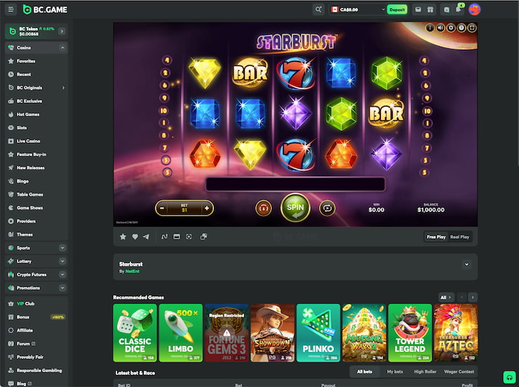 A snapshot of the Starburst slot at BC.Game