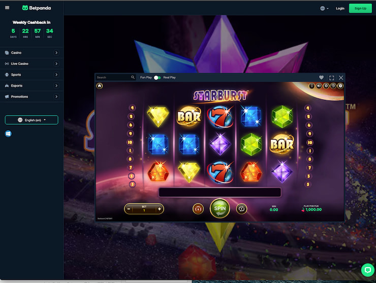 The Starburst slot on Betpanda
