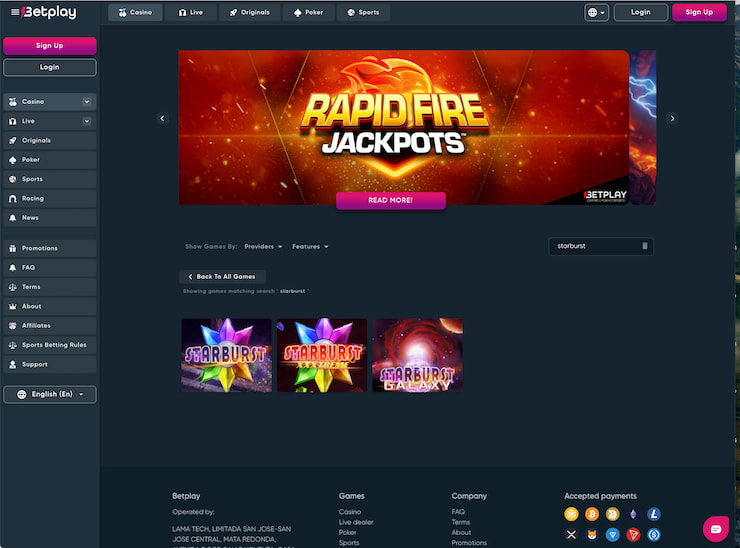 A look at Betplay's Starburst slot selection