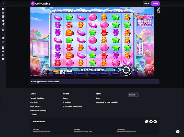 Playing the Sugar Rush slot at CoinCasino
