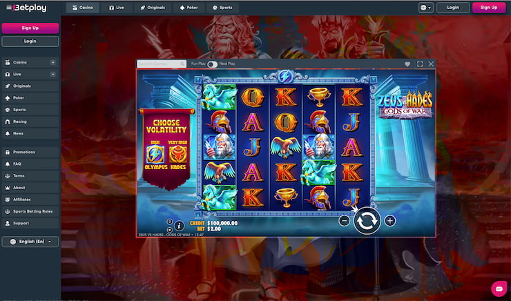 Playing the Zeus vs Hades slot at Betplay 