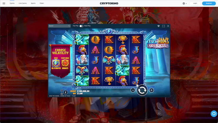 Cryptorino's Zeus vs Hades casino option