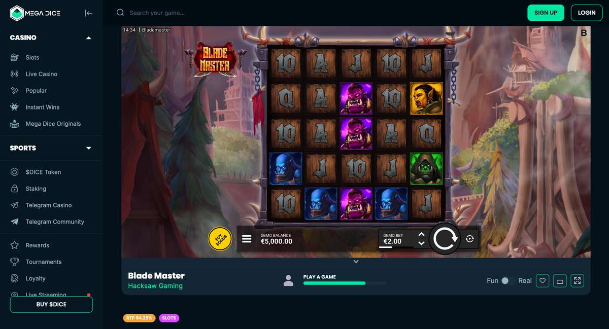 A Blademaster image from Mega Dice, a top site to play the Blademaster slot game