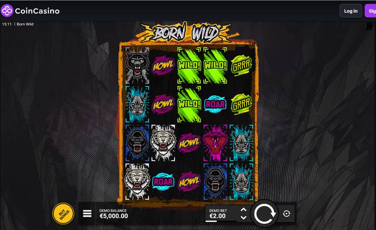 An image of the game at CoinCasino from our Born Wild slot review