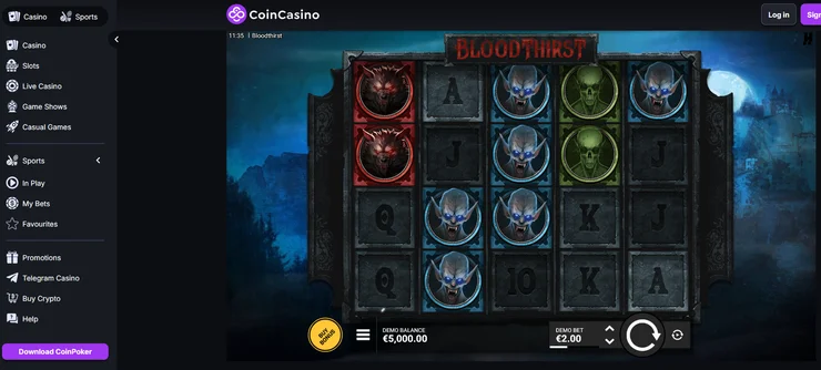 An image of the game at CoinCasino from our Bloodthirst slot review