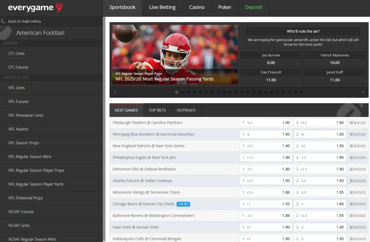 Screenshot of Everygame - top georgia sports betting site