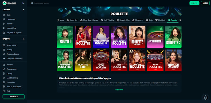 A screenshot featuring the roulette games at Mega Dice, a must-try casino Philippines online platform.