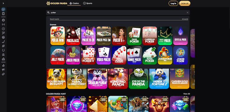 List of the many Golden Panda video poker titles available.