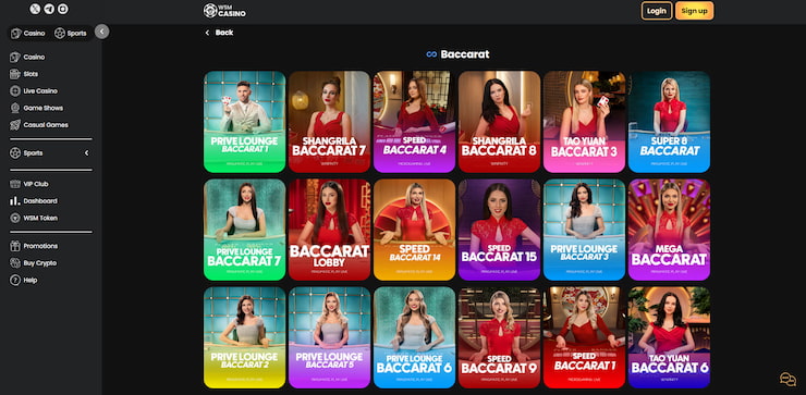 A screengrab of the various baccarat tables that can be joined at this legit online casino in the Philippines. 