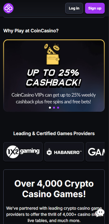 A screenshot taken from one of the best legit online casino apps in the Philippines: CoinCasino. 