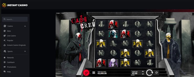 A look at the Cash Crew slot's performance on desktop at Instant Casino