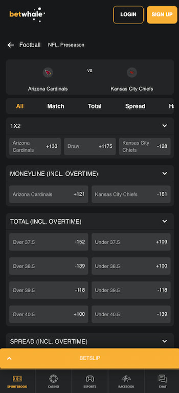 kansas city chiefs betting lines at betwhale ks app