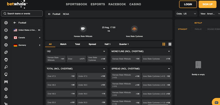 kansas state wildcats betting lines at betwhale sportsbook