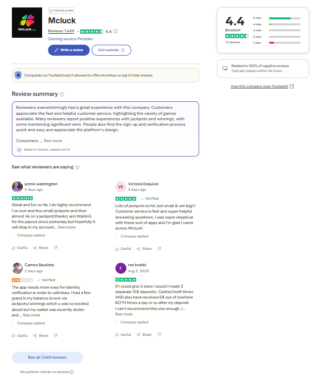 McLuck Trustpilot score