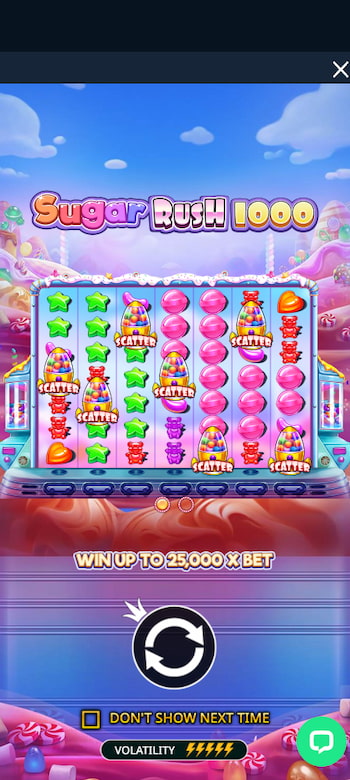 sugar rush 1000 played on betpanda mobile app
