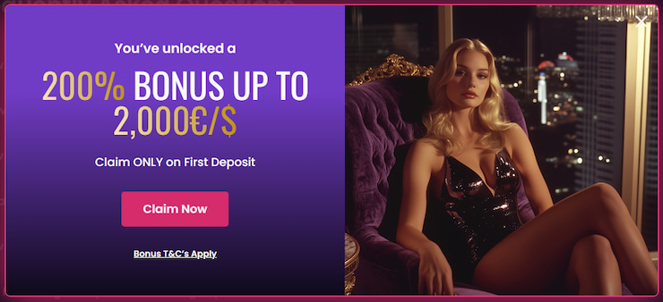 Vegas Now promotional landing page with welcome bonus