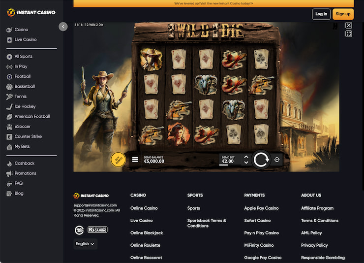 A 2 Wild 2 Die slot screenshot from Instant Casino