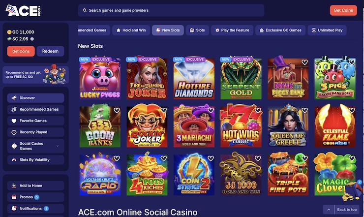 Screenshot of ACE.com Social Casino New Games