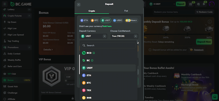 BC.Game crypto deposits