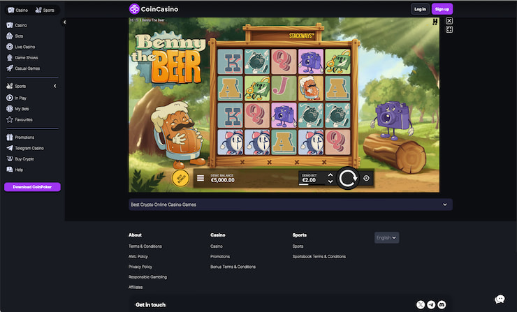 A CoinCasino screen grab from our Benny The Beer slot review