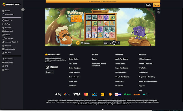 Playing the Benny The Beer slot at Instant Casino