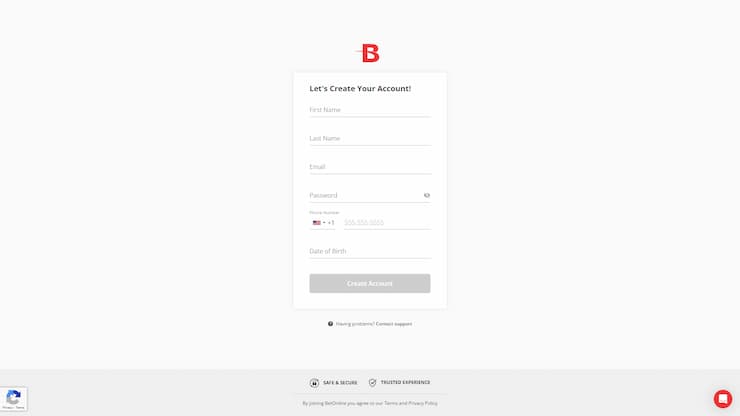 BetOnline Signup Form