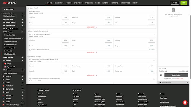 BetOnline College Football Betting Site