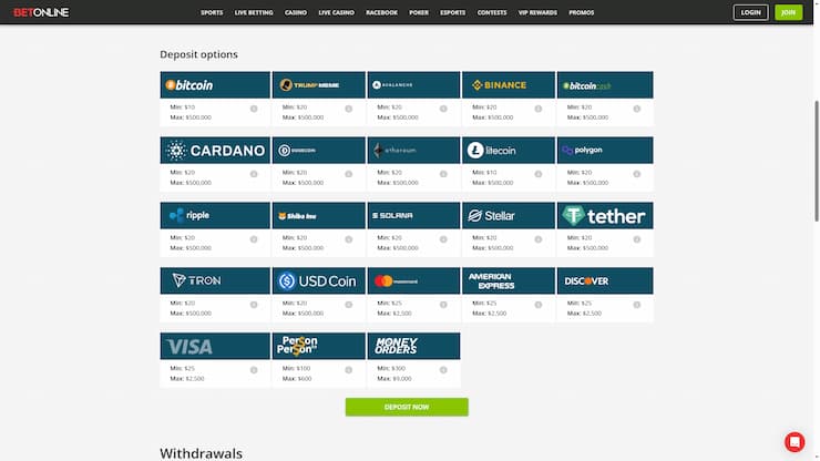 BetOnline Betting Site Deposit Methods