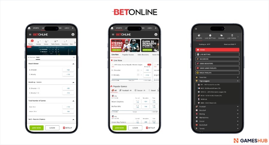 BetOnline OK sportsbook screengrabs