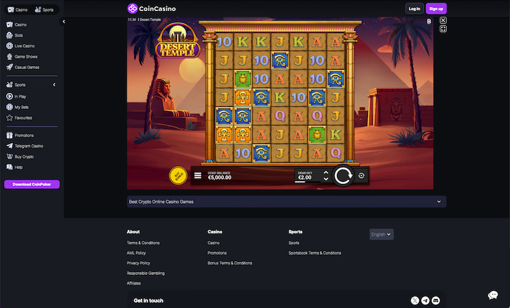 Checking out CoinCasino during our Desert Temple slot review