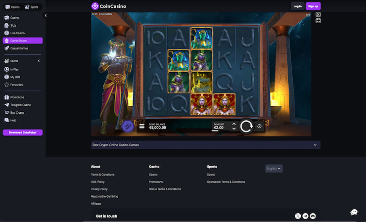 Checking out CoinCasino during our Eternal Nile slot review