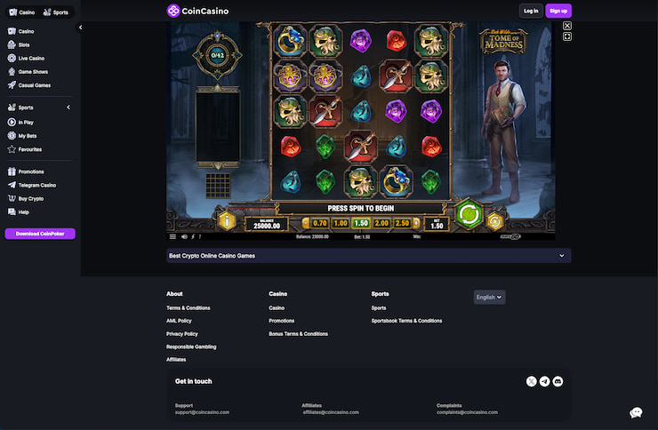 Checking out CoinCasino during our Tome of Madness slot review