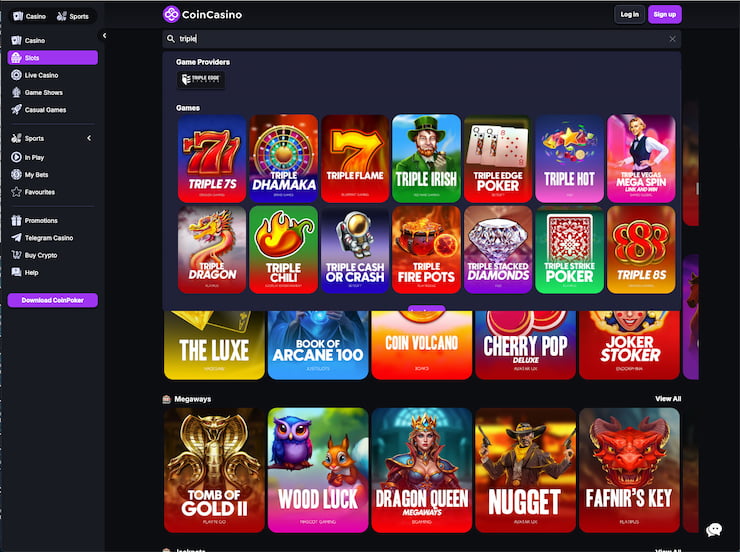 Checking out the CoinCasino collection during our Triple Diamond slot review