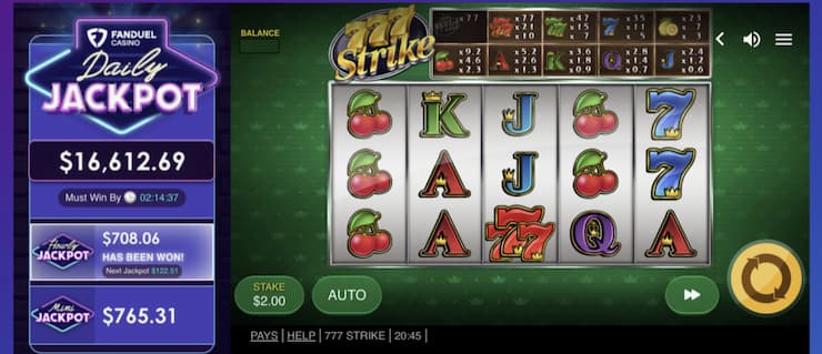 View of the Red Tiger Daily Drop Jackpot in the 777 Strike slot.