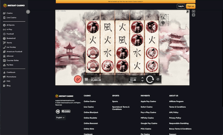 Playing the Densho slot at Instant Casino