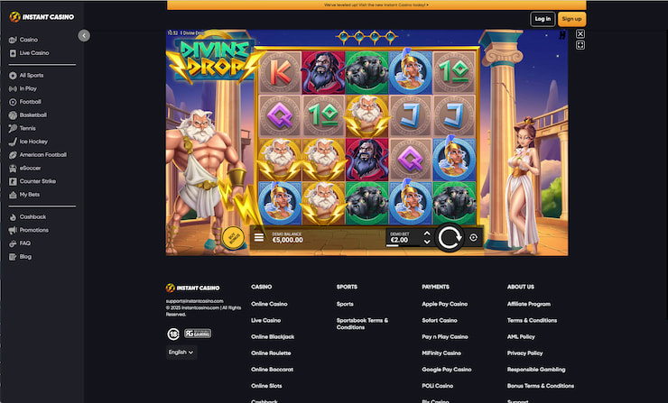 Testing the Divine Drop demo at Instant Casino