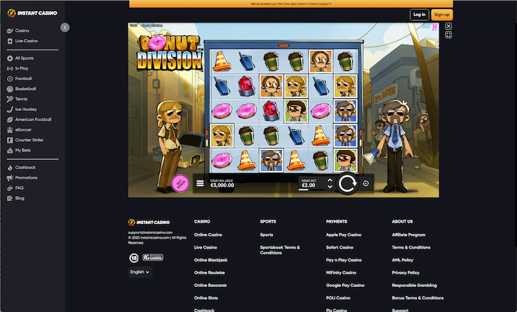 An Instant Casino screenshot from our Donut Division slot review