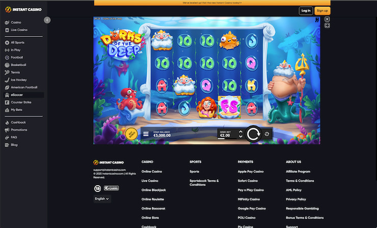 An Instant Casino screenshot during our Dorks of the Deep slot review