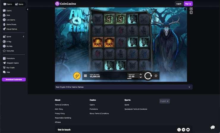 Checking out CoinCasino during our Evil Eyes slot review