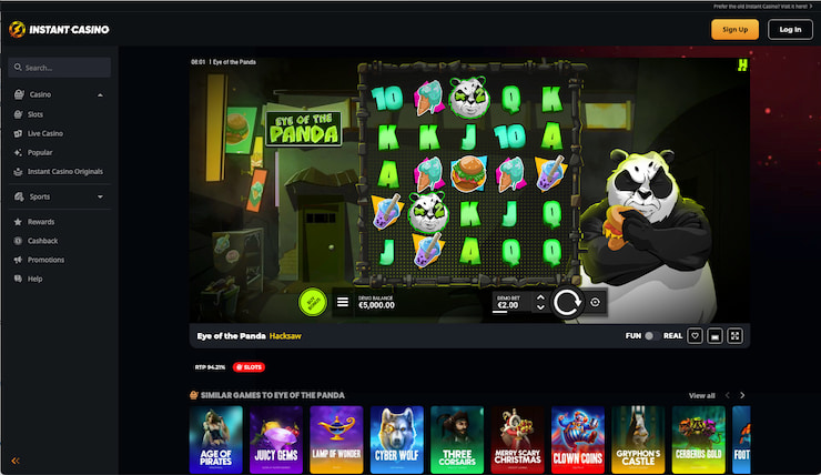 An Instant Casino snapshot from our Eye of the Panda slot review