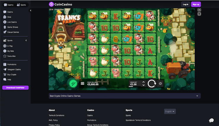 Checking out CoinCasino during our Frank's Farm slot review