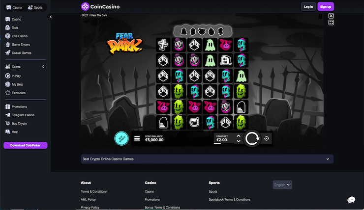 Checking out CoinCasino during our Fear The Dark slot review