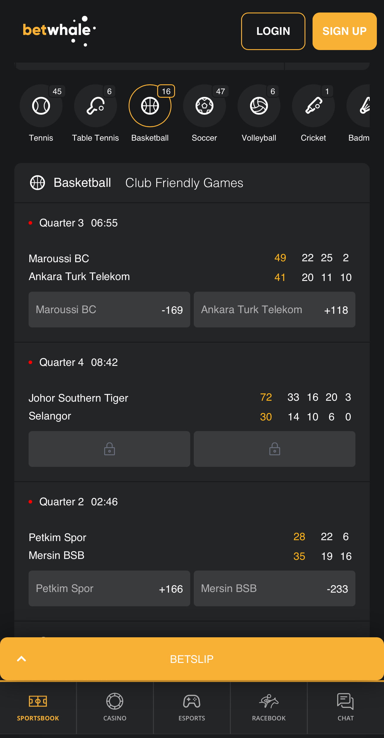 BetWhale Sportsbook mobile site