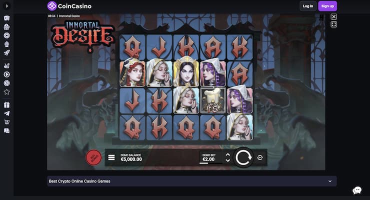The Immortal Desire slot in free play mode, as played at CoinCasino