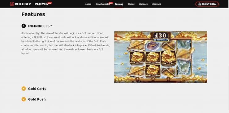 Information about Infinireels - an innovative Red Tiger game feature.