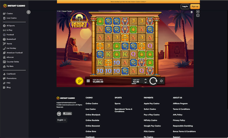 What the Desert Temple slot looks like at Instant Casino