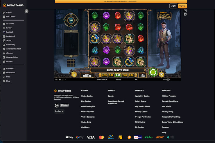 An Instant Casino screenshot from our Tome of Madness slot review