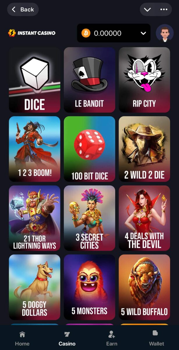 Screenshot of telegram gambling bot Instant Casino